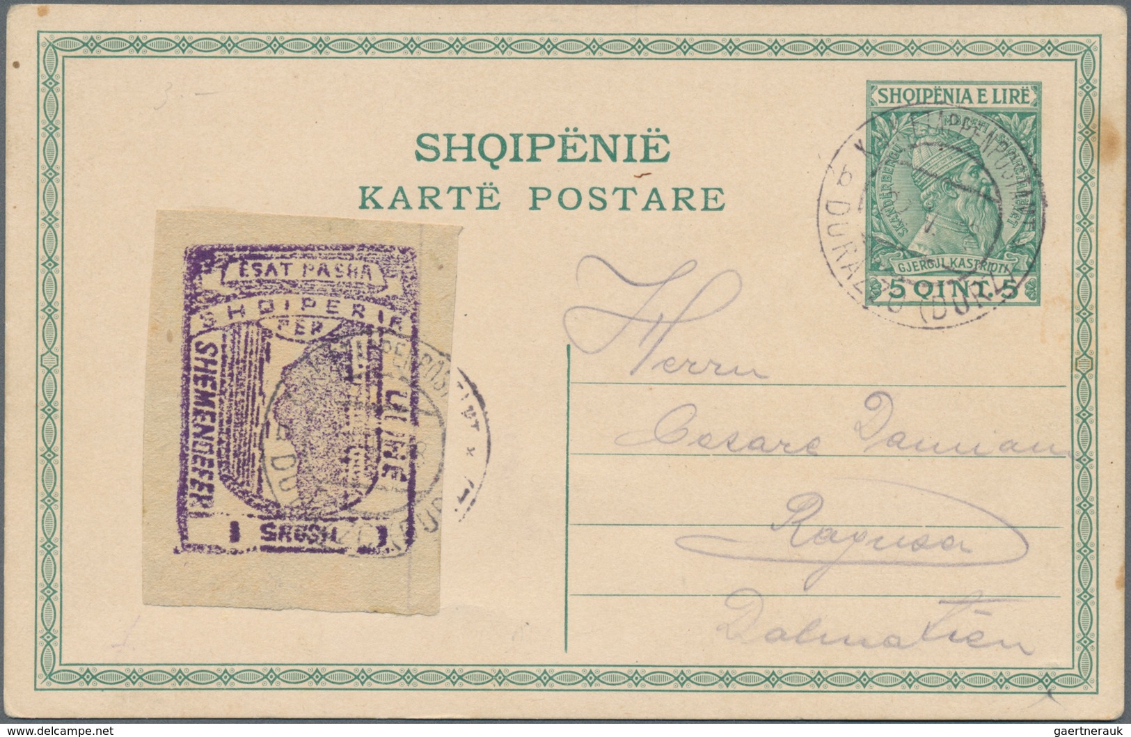 Albanien - Besonderheiten: 1914, 1 Grosh 'ESAT PASHA' Fiscal Stamp "Udhe Shemendefer", Tied By Austr - Albanië