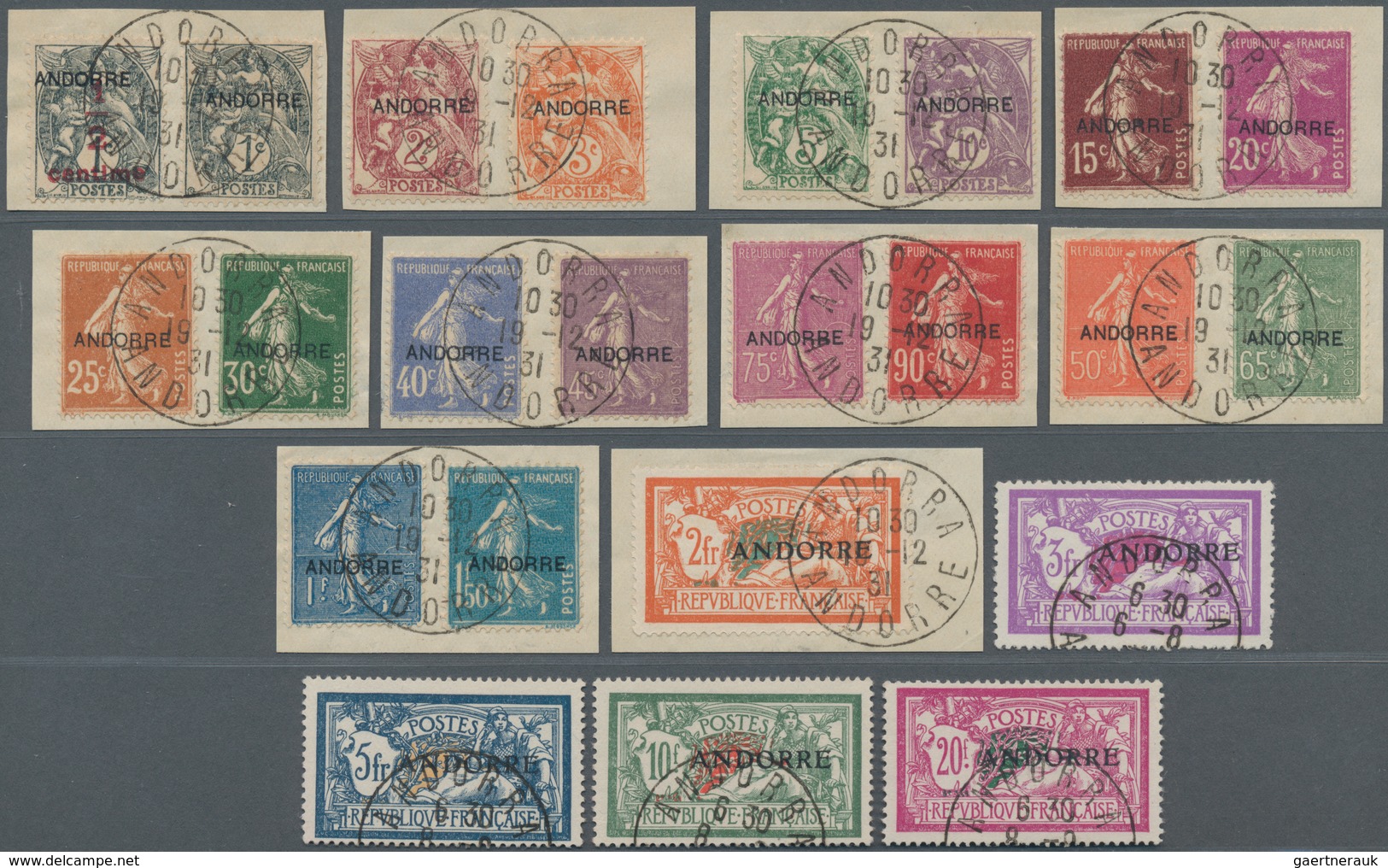 Andorra - Französische Post: 1931, Postage Stamps With Overprint "ANDORRE", ½ C. To 20 Fr., Complete - Sonstige & Ohne Zuordnung