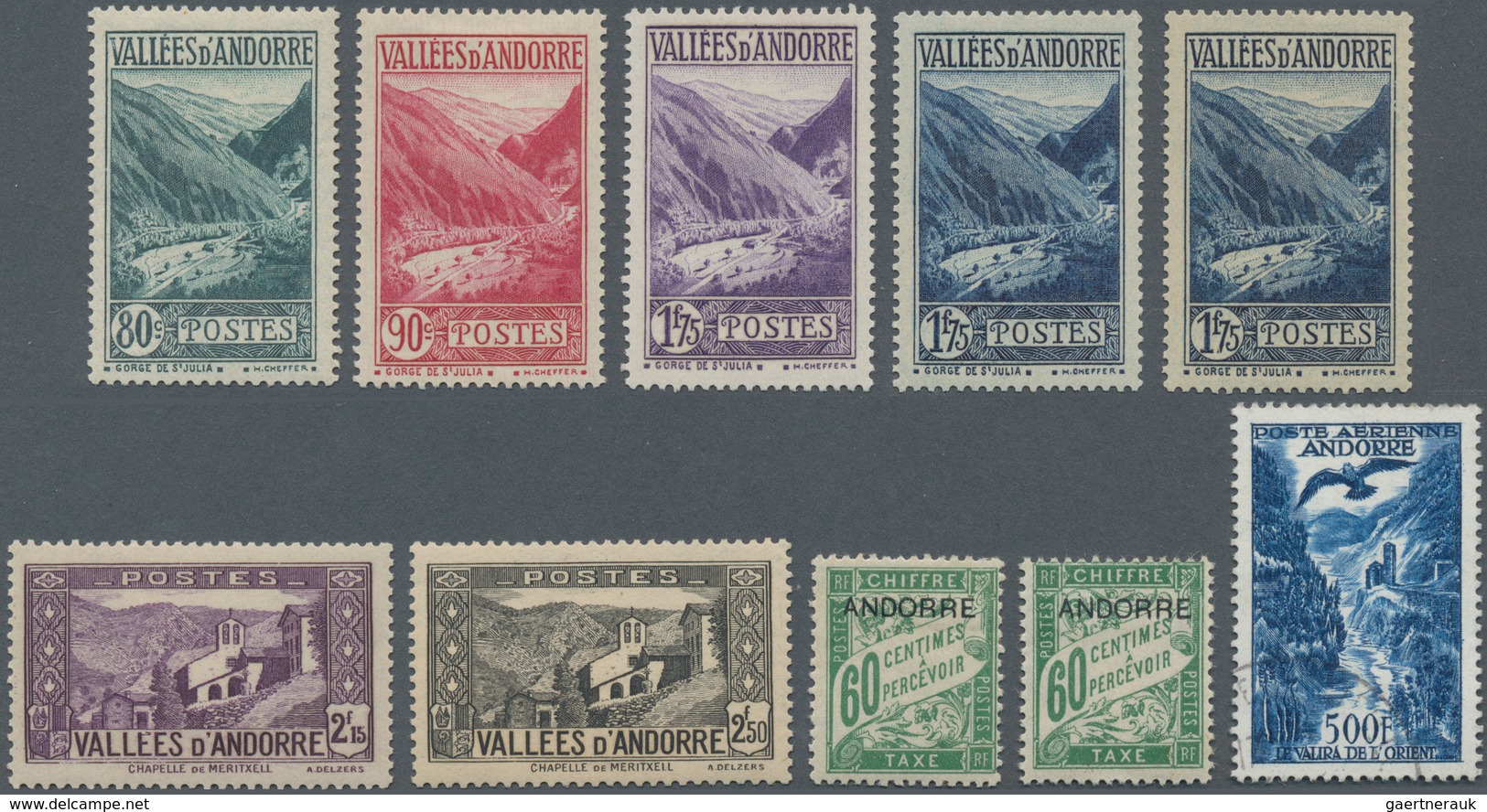 Andorra - Französische Post: 1932 - 1957, Postage Stamps: Landscapes, Eight Better Values Unused And - Sonstige & Ohne Zuordnung