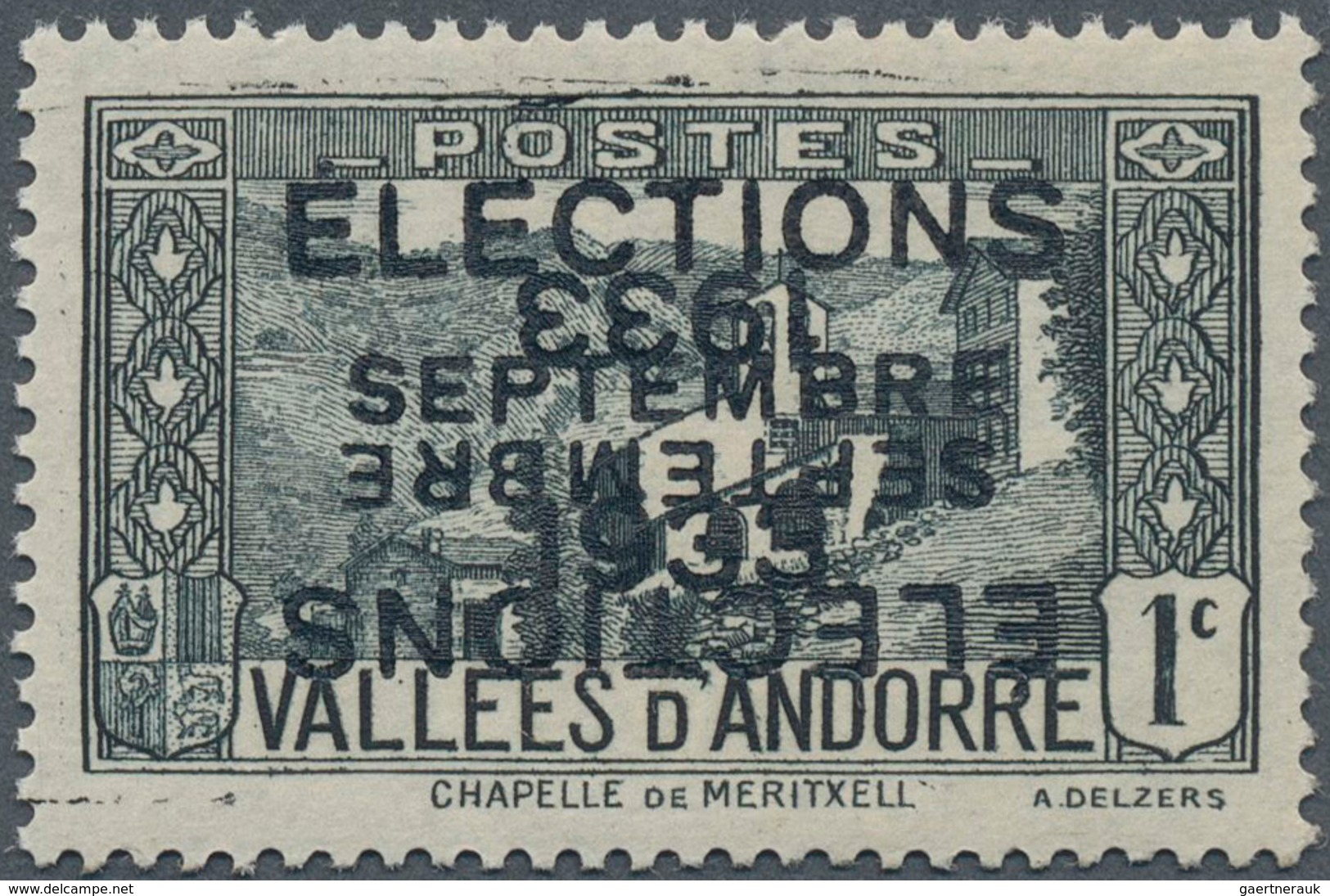 Andorra - Französische Post: 1933, "ELECTIONS" Overprints, Private Issue, 1c. Grey With Double Overp - Andere & Zonder Classificatie