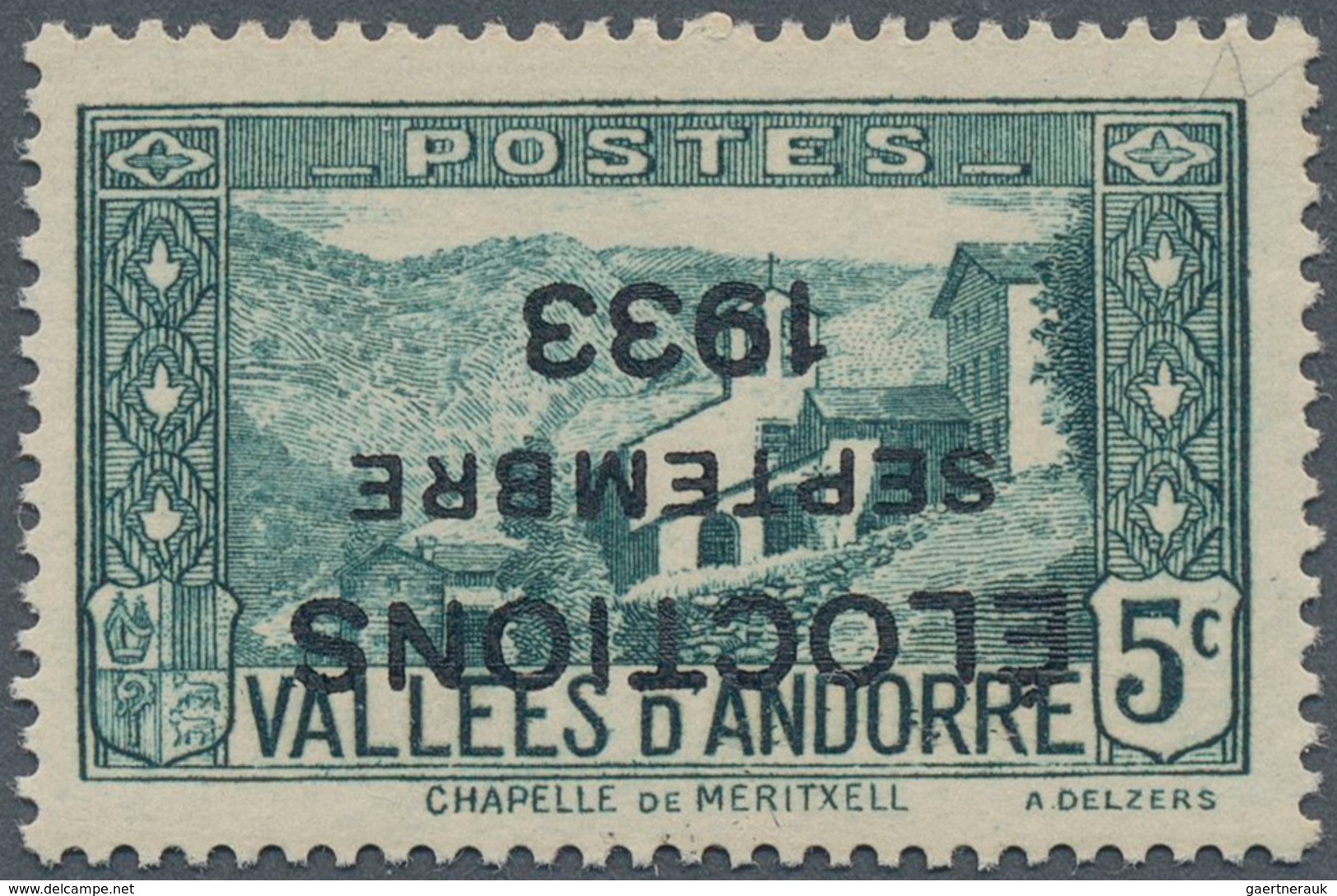 Andorra - Französische Post: 1933, "ELECTIONS" Overprints, Private Issue, 5c. Bluish Green With Inve - Sonstige & Ohne Zuordnung