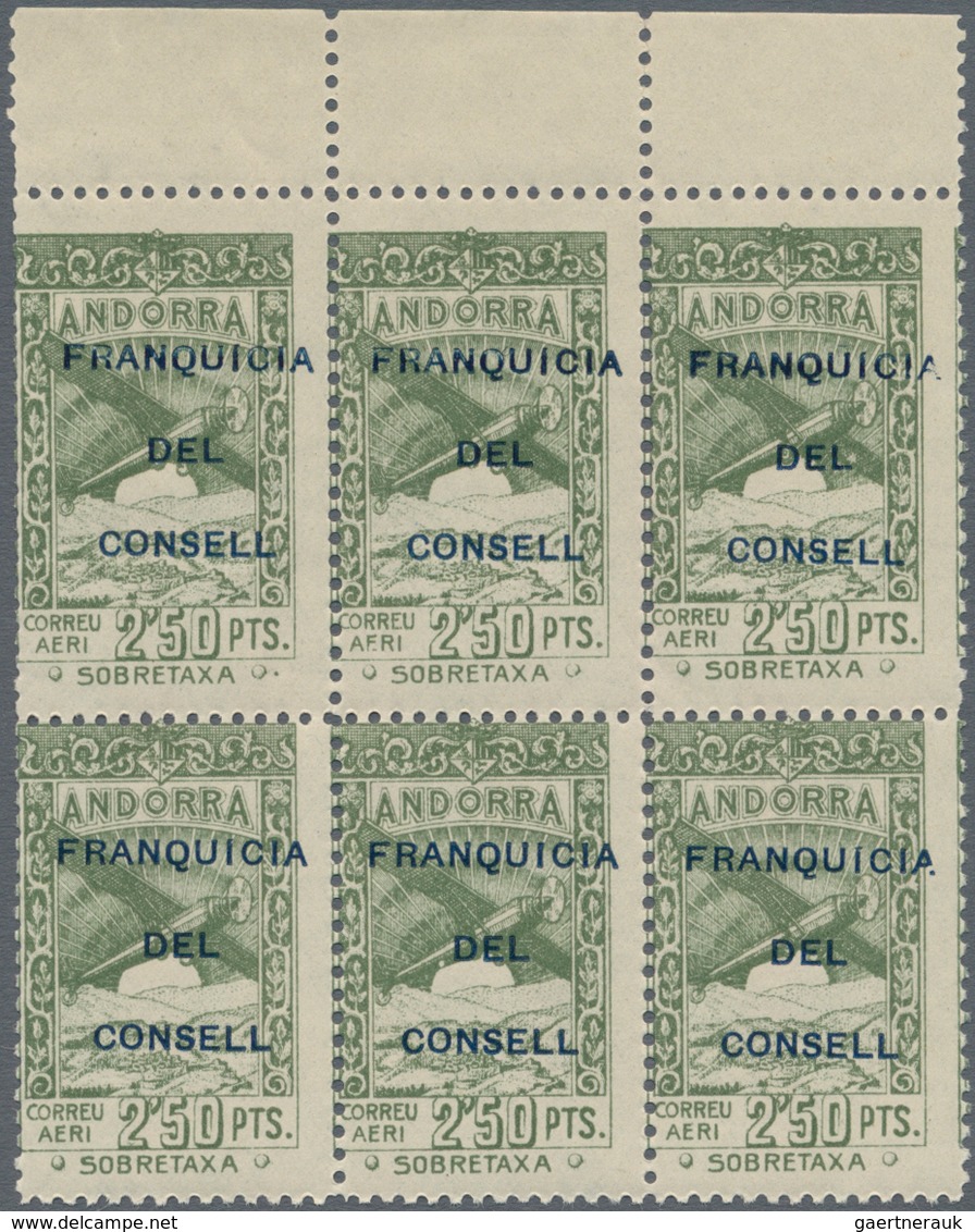 Andorra - Spanische Post: 1932, not issued airmail set of 12 with opt. 'FRANQUICIA DEL CONSELL' in b