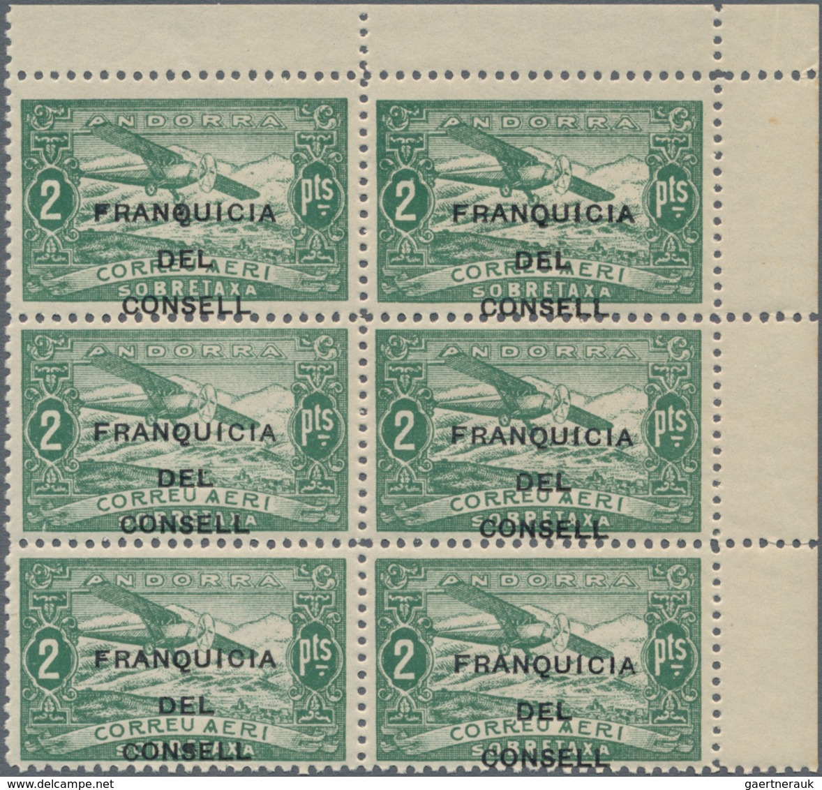 Andorra - Spanische Post: 1932, not issued airmail set of 12 with opt. 'FRANQUICIA DEL CONSELL' in b