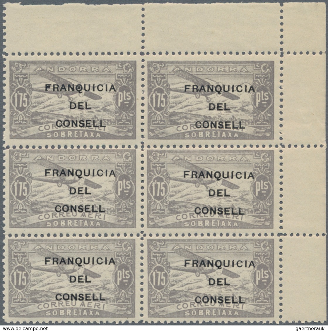 Andorra - Spanische Post: 1932, not issued airmail set of 12 with opt. 'FRANQUICIA DEL CONSELL' in b