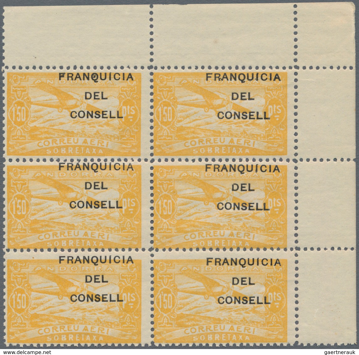 Andorra - Spanische Post: 1932, not issued airmail set of 12 with opt. 'FRANQUICIA DEL CONSELL' in b