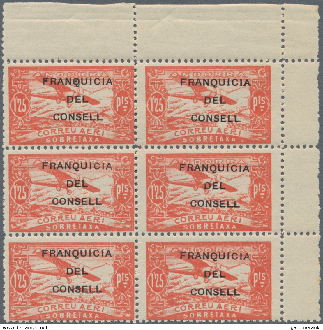 Andorra - Spanische Post: 1932, not issued airmail set of 12 with opt. 'FRANQUICIA DEL CONSELL' in b