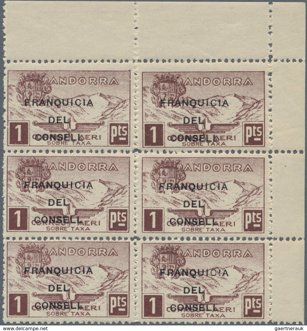 Andorra - Spanische Post: 1932, not issued airmail set of 12 with opt. 'FRANQUICIA DEL CONSELL' in b