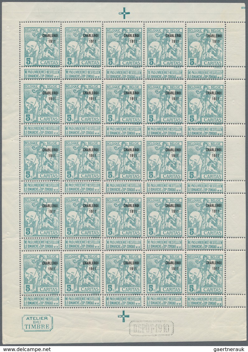 Belgien: 1911, Caritas Issue (type Montald) 5c. Greenish-blue With Opt. ‚CHARLEROI 1911‘ Complete Sh - Other & Unclassified