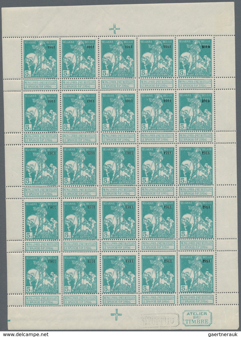 Belgien: 1911, Caritas Issue (type Lemaire) 5c. Greenish-blue With Opt. ‚1911‘ Complete Sheetlet Wit - Andere & Zonder Classificatie