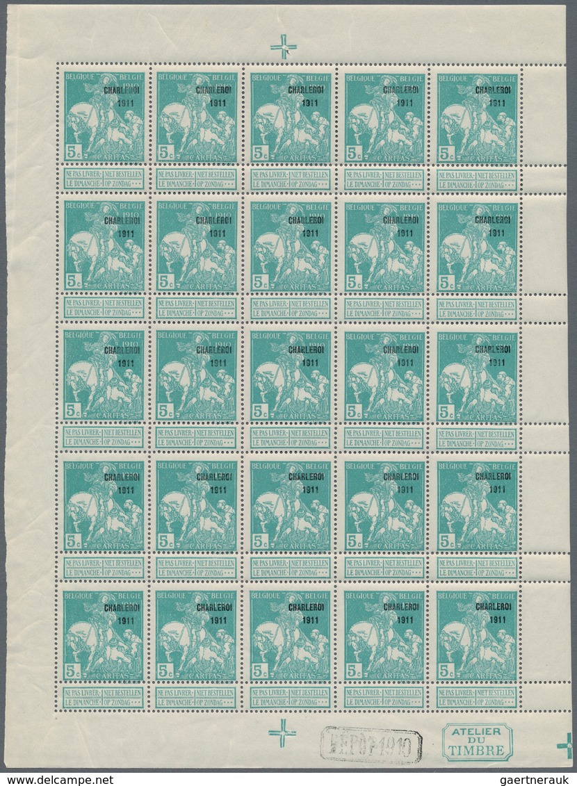 Belgien: 1911, Caritas Issue (type Lemaire) 5c. Greenish-blue With Opt. ‚CHARLEROI 1911‘ Complete Sh - Sonstige & Ohne Zuordnung