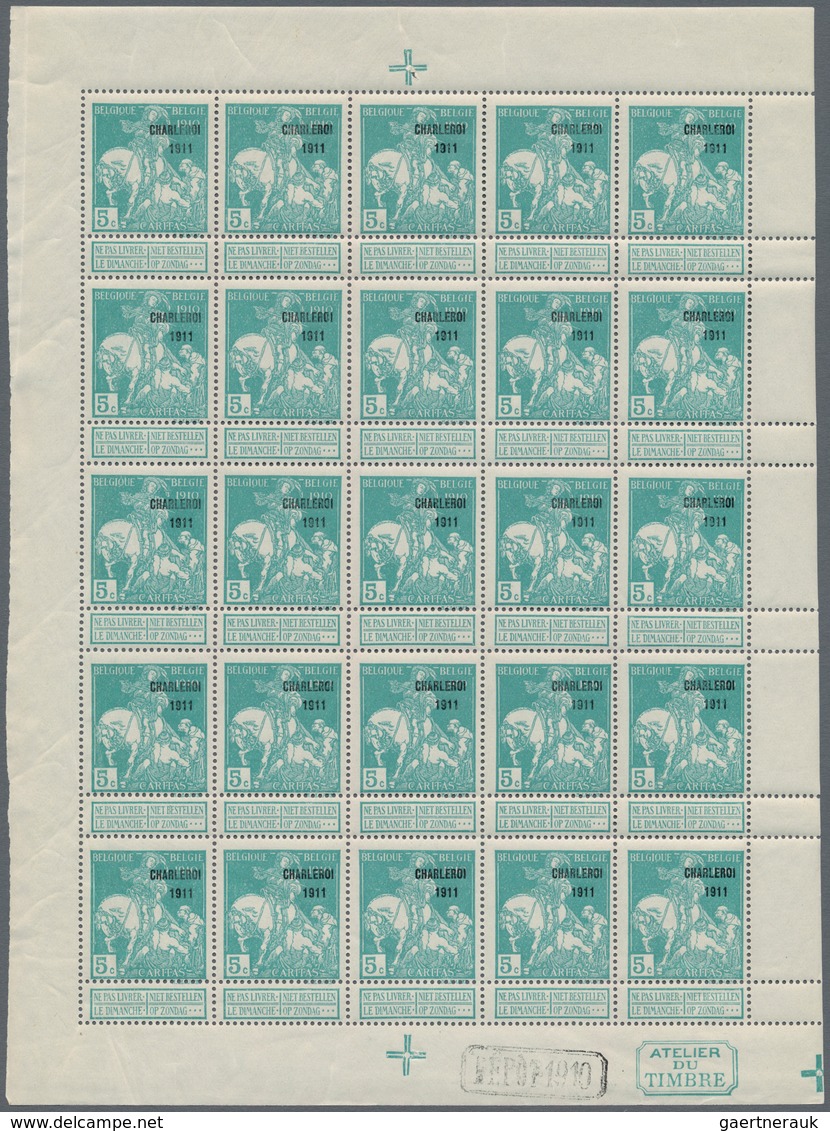 Belgien: 1911, Caritas Issue (type Lemaire) 5c. Greenish-blue With Opt. ‚CHARLEROI 1911‘ Complete Sh - Other & Unclassified