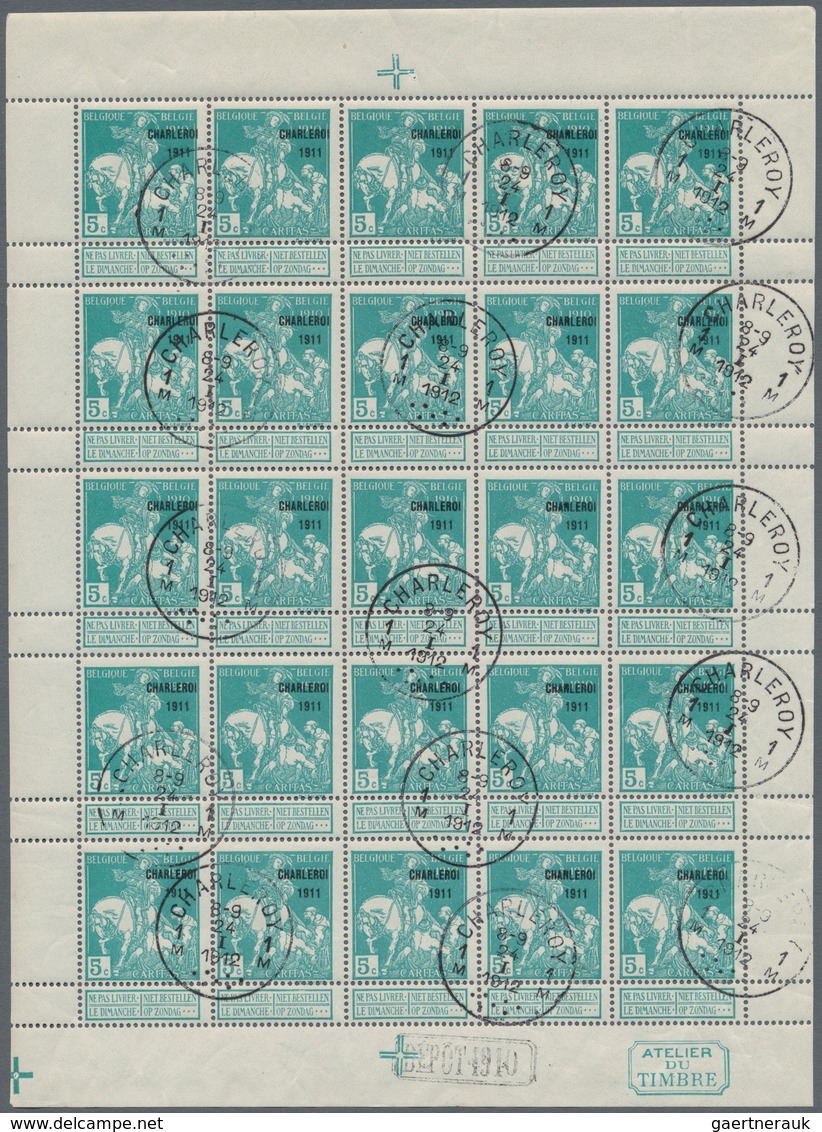 Belgien: 1911, Caritas Issue (type Lemaire) 5c. Greenish-blue With Opt. ‚CHARLEROI 1911‘ Complete Sh - Other & Unclassified