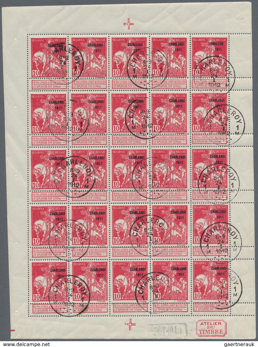 Belgien: 1911, Caritas Issue (type Lemaire) 10c. Carmine With Opt. ‚CHARLEROI 1911‘ Complete Sheetle - Other & Unclassified