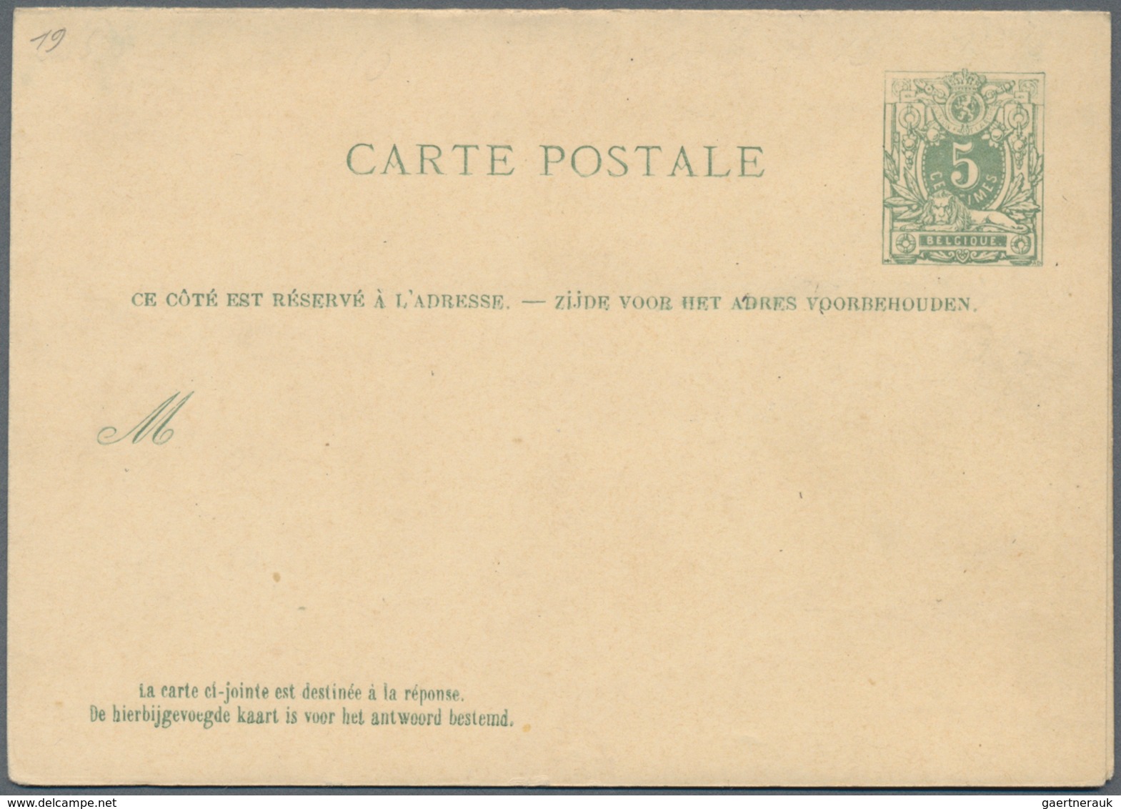 Belgien - Ganzsachen: 1883, 5c Green Postal Stationery Double Postcart Unused, Mi 200.- - Andere & Zonder Classificatie