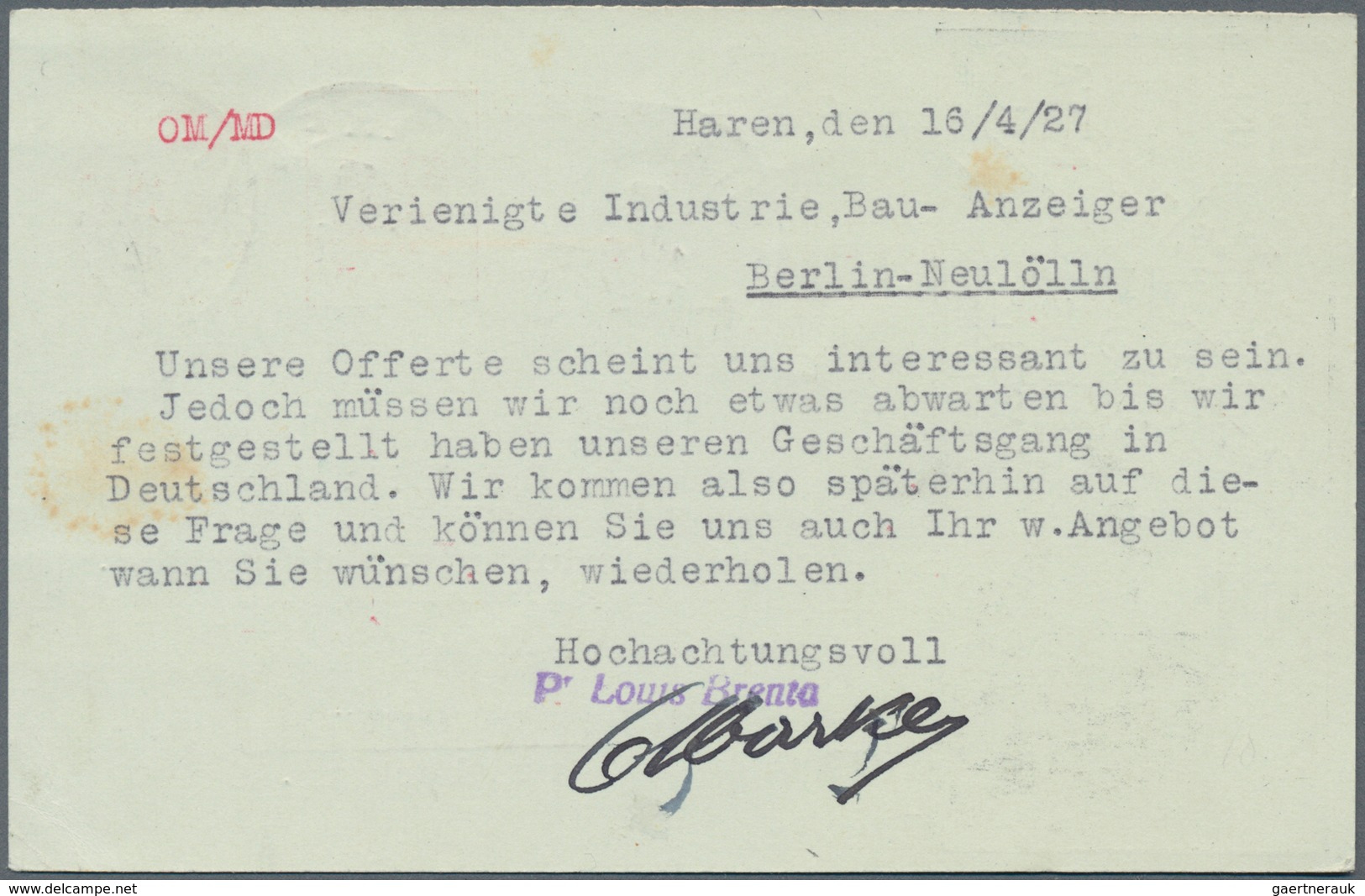Belgien - Ganzsachen: 1927, 60c + 15c Red Postal Stationery Postcard With Additional Franking 15c Vi - Andere & Zonder Classificatie