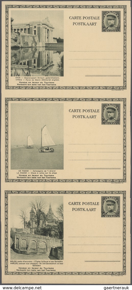 Belgien - Ganzsachen: 1934, 50 + 25 C. Picture Stationery Cards For Tourism In Uncut Strip Of Three - Sonstige & Ohne Zuordnung