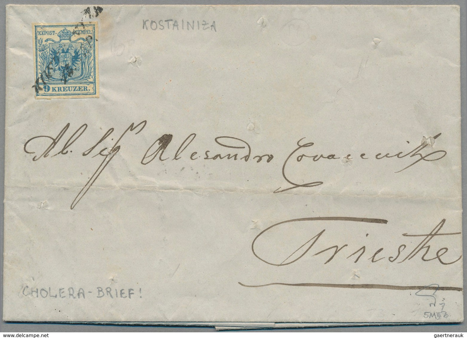 Bosnien Und Herzegowina: 1854, Entire Letter To Triest Bearing Austria 9kr. Blue Hand-made Paper, Wr - Bosnien-Herzegowina