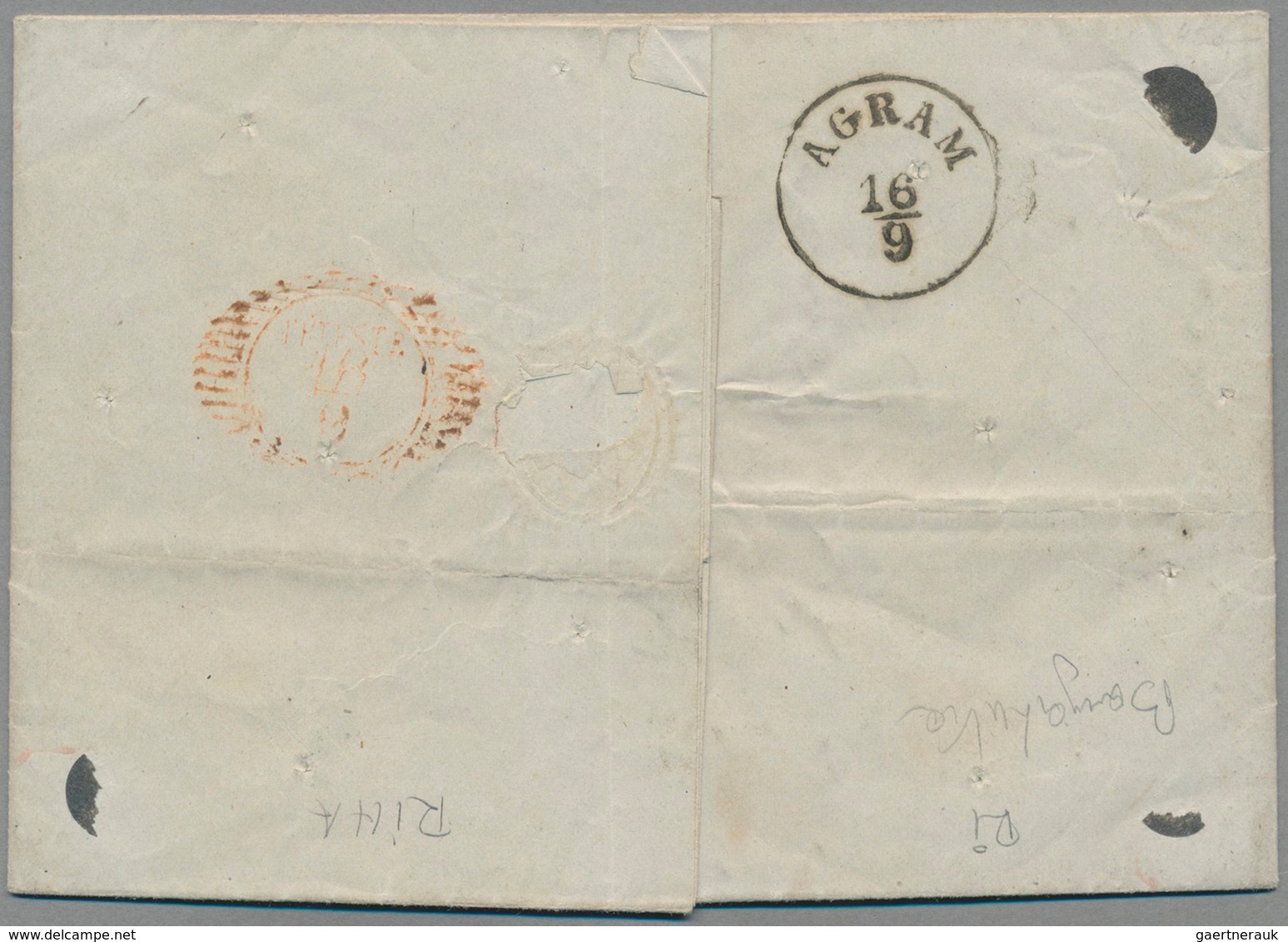 Bosnien Und Herzegowina: 1854, Entire Letter To Triest Bearing Austria 9kr. Blue Hand-made Paper, Wr - Bosnia And Herzegovina