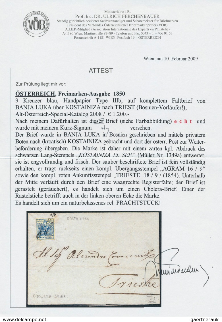 Bosnien Und Herzegowina: 1854, Entire Letter To Triest Bearing Austria 9kr. Blue Hand-made Paper, Wr - Bosnië En Herzegovina