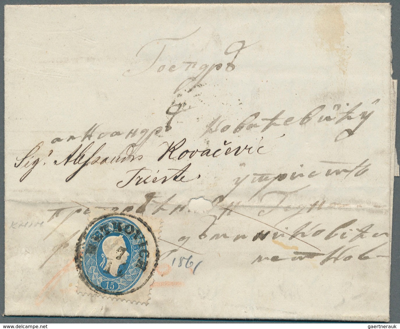 Bosnien Und Herzegowina: 1861, Entire Letter From MOSTAR To Triest, Carried Privately To Metkovic (C - Bosnien-Herzegowina