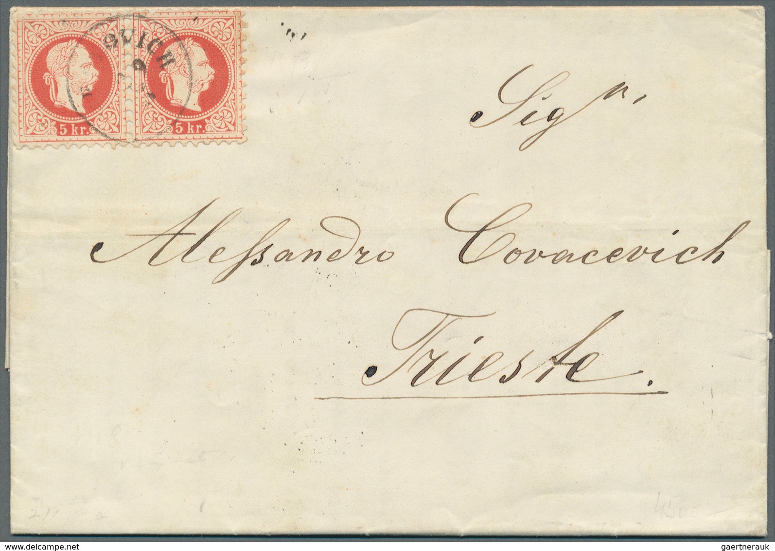 Bosnien Und Herzegowina: 1878, Entire Letter From MOSTAR To Triest, Carried Privately To Metkovic (C - Bosnien-Herzegowina