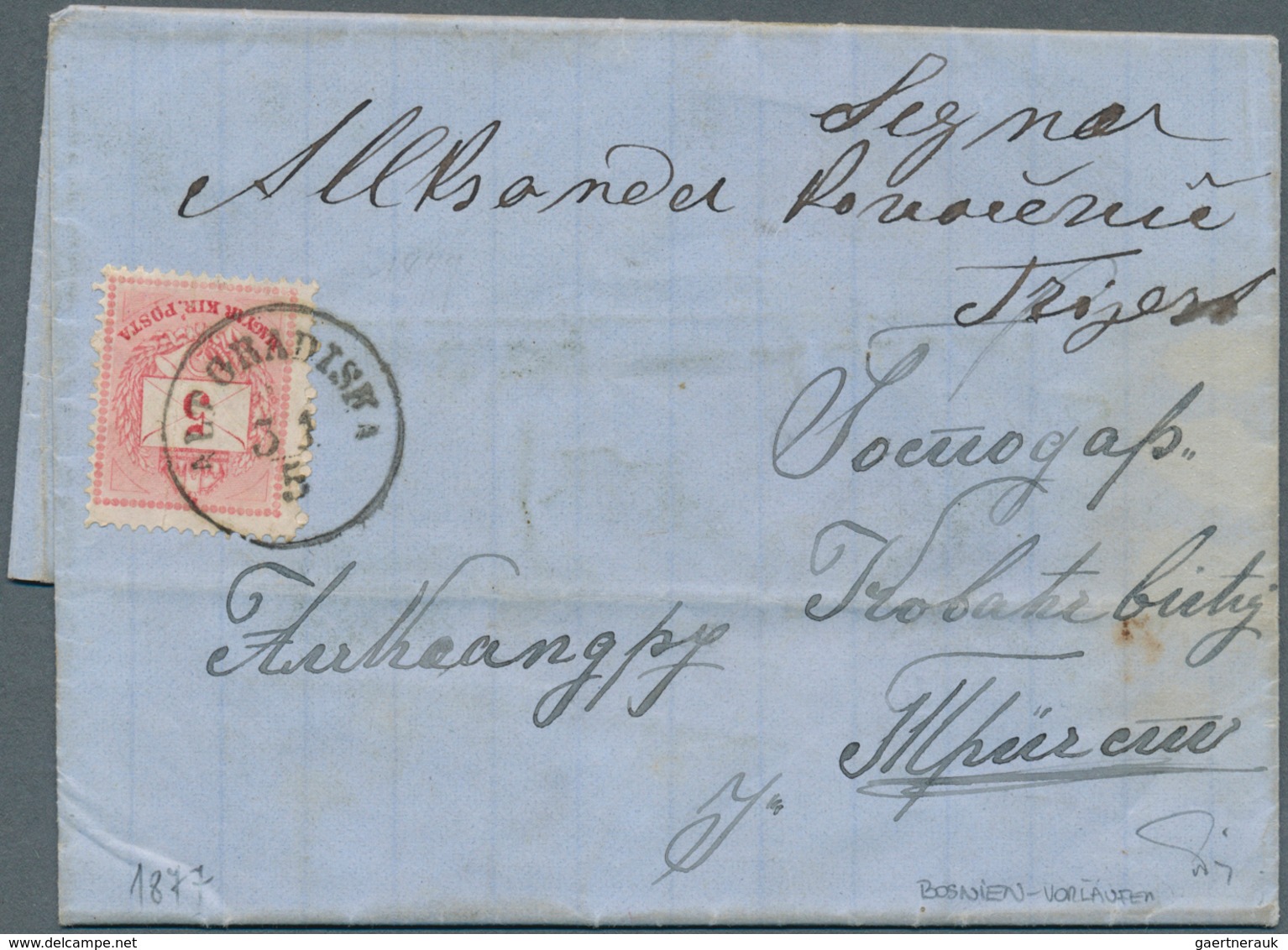 Bosnien Und Herzegowina: 1877, Entire Letter From BANJA LUKA To Triest, Carried Privately To ALT GRA - Bosnië En Herzegovina