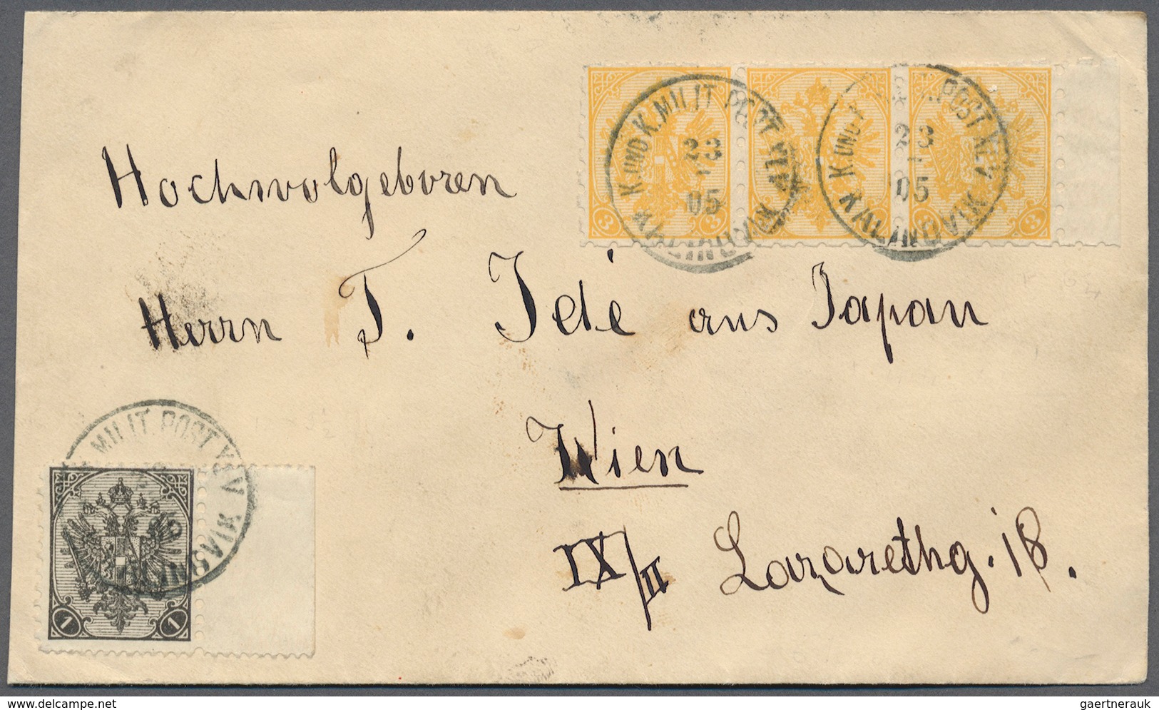 Bosnien Und Herzegowina: 1900, 3h. Yellow, Special Edition In Perf. 6½ Right Marginal Strip Of Three - Bosnien-Herzegowina