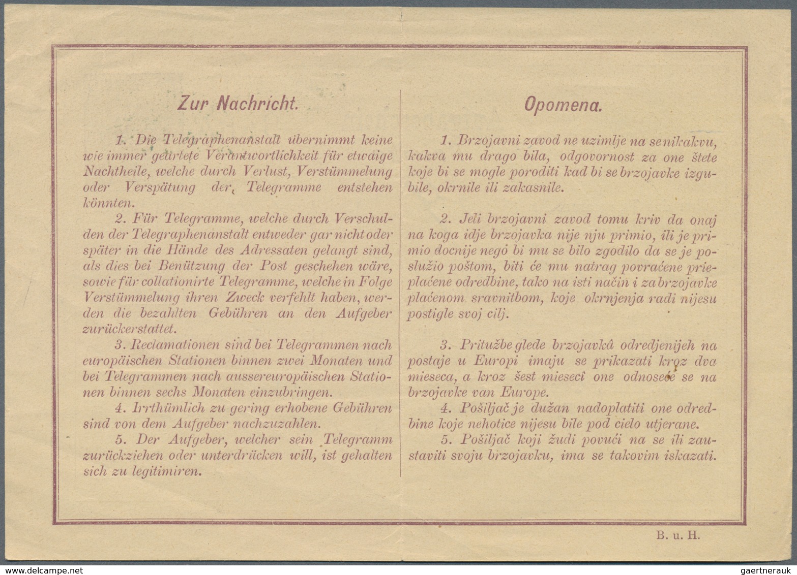 Bosnien Und Herzegowina - Ganzsachen: 1882, 10 H Violet Receipt (Aufgabeschein) Cancelled With Blue - Bosnia And Herzegovina