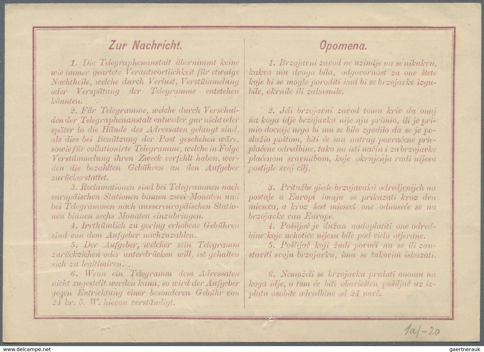 Bosnien Und Herzegowina - Ganzsachen: 1882, 10 H Violet Receipt (Aufgabeschein) Cancelled With Blue - Bosnien-Herzegowina