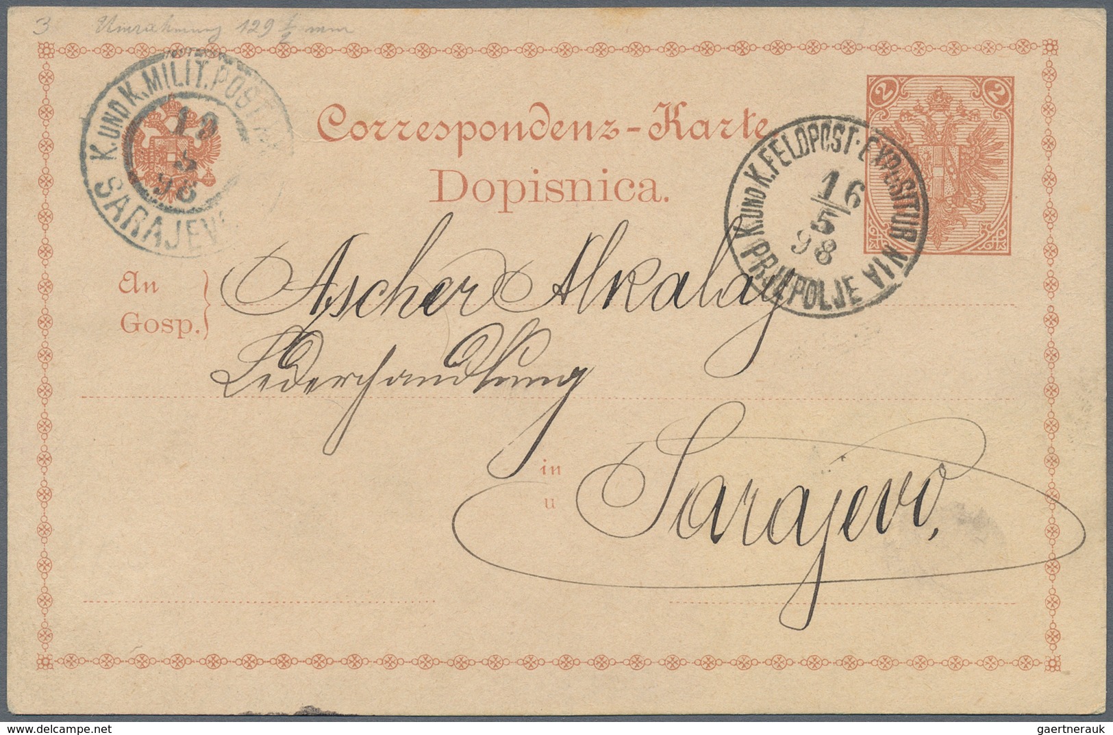 Bosnien Und Herzegowina - Ganzsachen: 1898, "K.und K.FELDPOST EXPOSITUR N1A PRJEPOLJE" Rare Circle C - Bosnia And Herzegovina