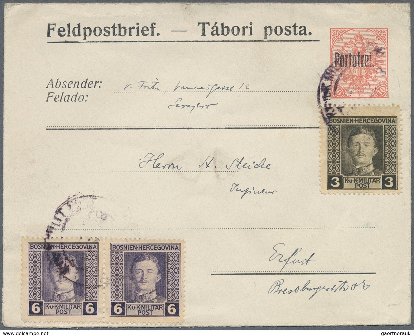 Bosnien Und Herzegowina - Ganzsachen: 1917, "Feldpostbrief", Value Stamp Overprinted "Portofrei" Wit - Bosnië En Herzegovina