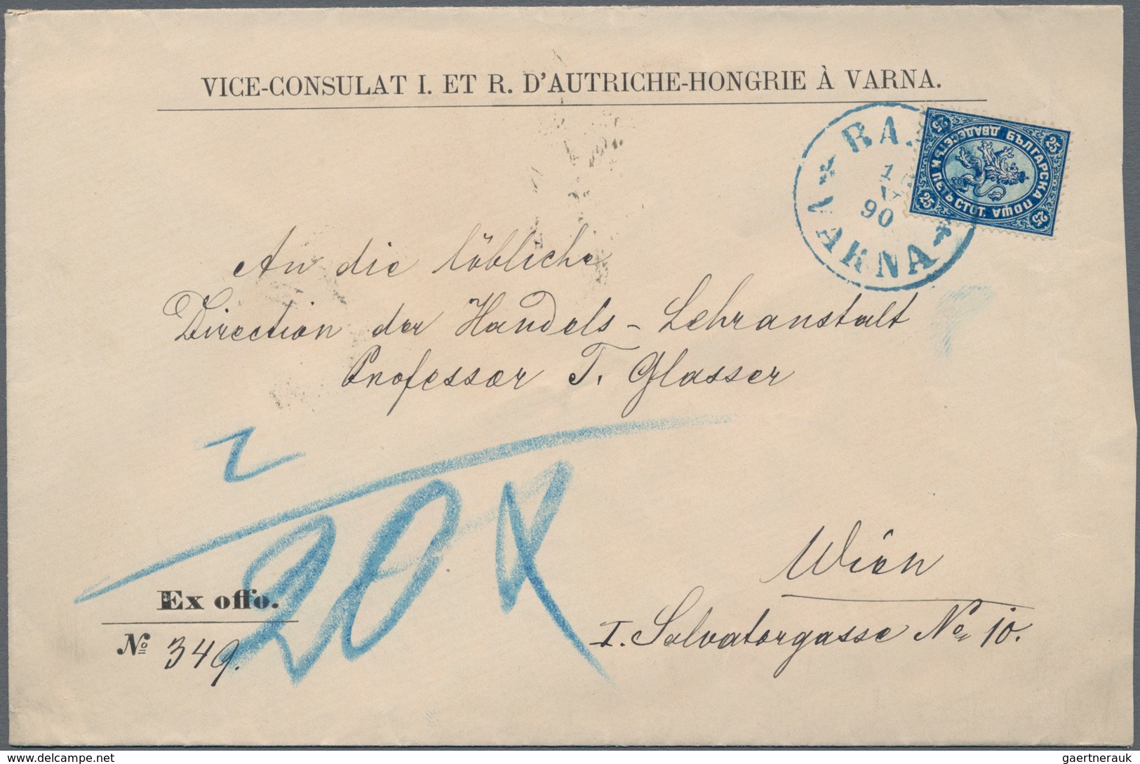 Bulgarien: 1890, "VICE-CONSULAT I. ET R. D'AUTRICHE-HONGRIE À VARNA" And "Ex Offo. No. 349" On Pre-p - Andere & Zonder Classificatie