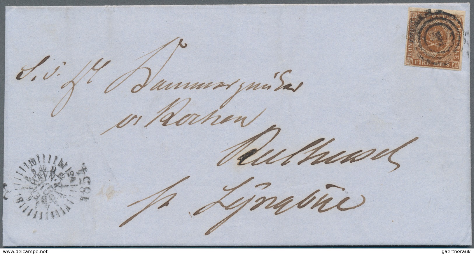 Dänemark: 1854 Fire R.B.S. Nut-brown, Thiele III, Used On Folded Cover From Copenhagen, Tied By Nume - Unused Stamps