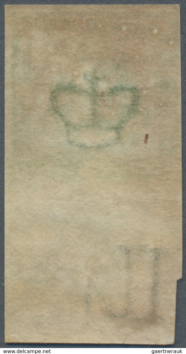Dänemark: 1857 8s. Green Bottom Marginal Single, Wmk Crown Plus Part Marginal Sheet Wmk, Mint Never - Ungebraucht