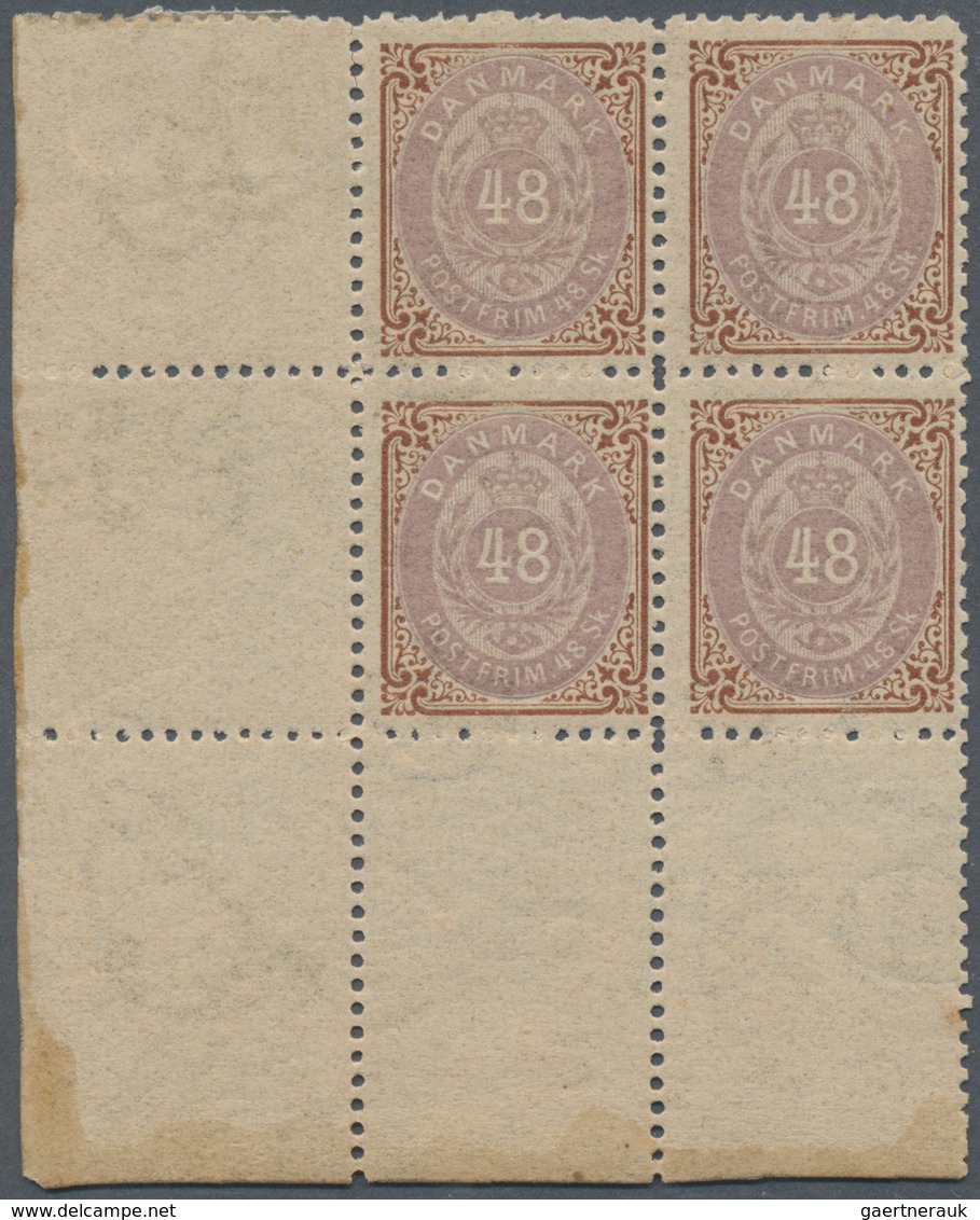 Dänemark: 1870 48s. Lilac & Brown, PERF 12½, Bottom Left Corner Block Of Four, Mint With Original Gu - Unused Stamps