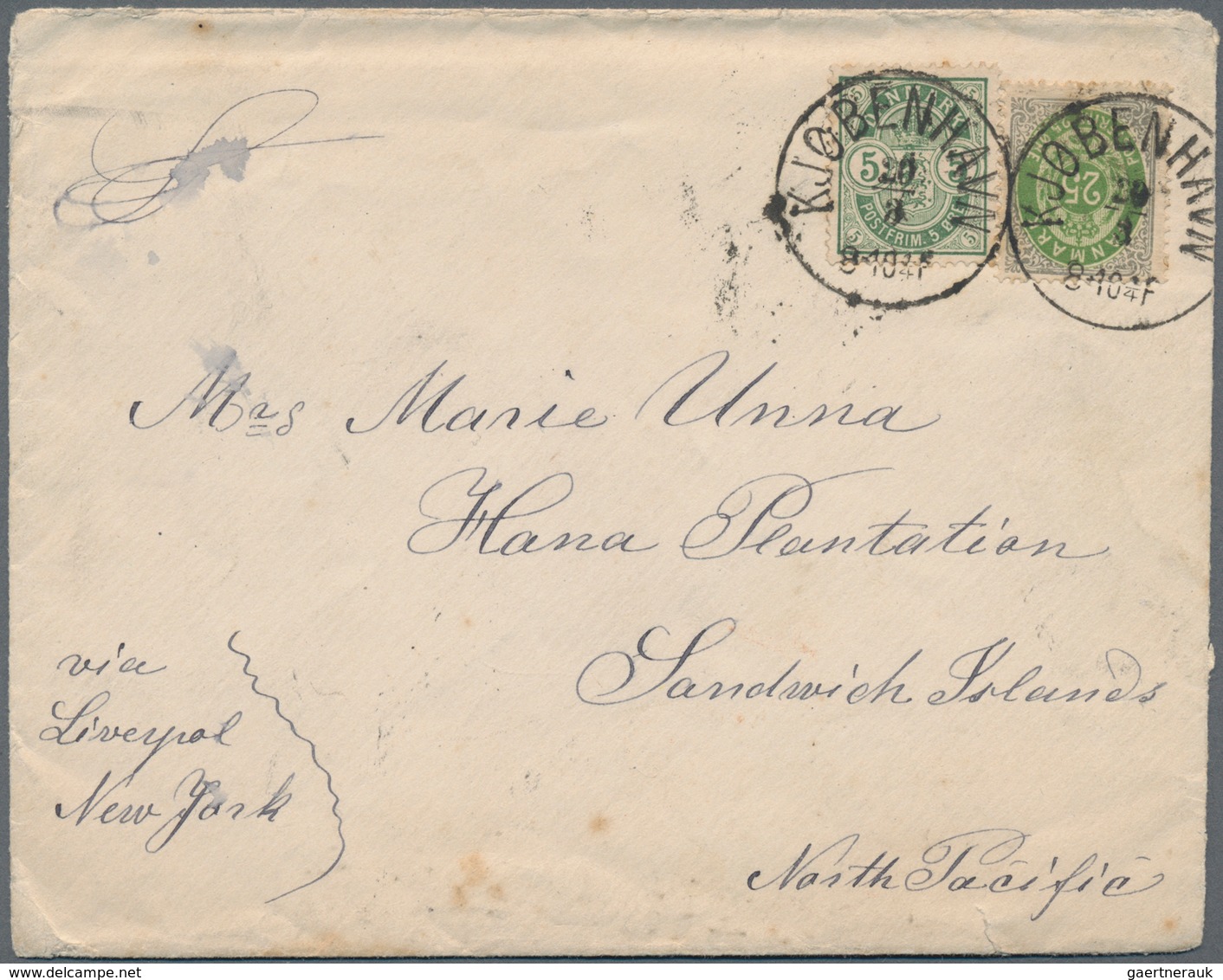 Dänemark: 1890 (ca.) Destination SANDWICH ISLANDS: Cover From Copenhagen To Hana Plantation (Maui), - Ungebraucht