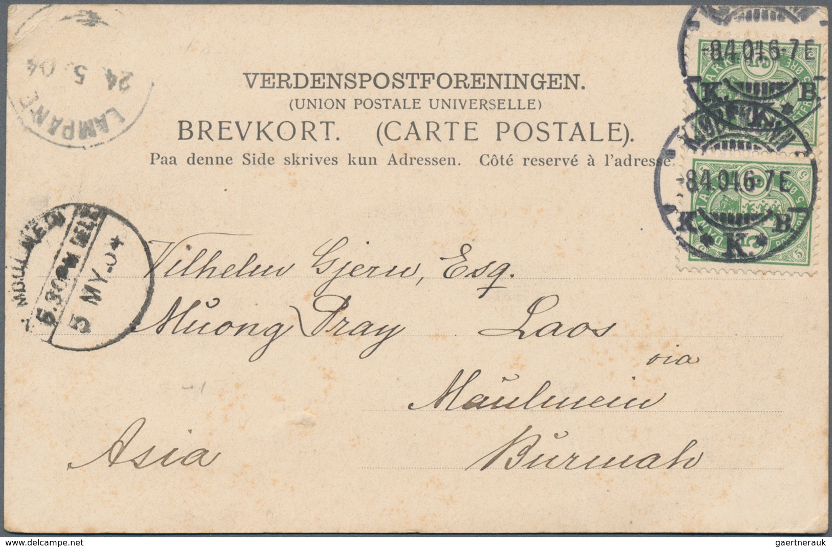 Dänemark: 1904 Destination LAOS: Picture Postcard From Copenhagen To Laos Via Burma, Franked By 1894 - Ungebraucht