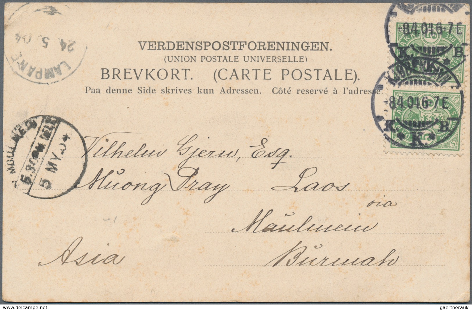 Dänemark: 1904 Destination LAOS: Picture Postcard From Copenhagen To Laos Via Burma, Franked By 1894 - Ongebruikt