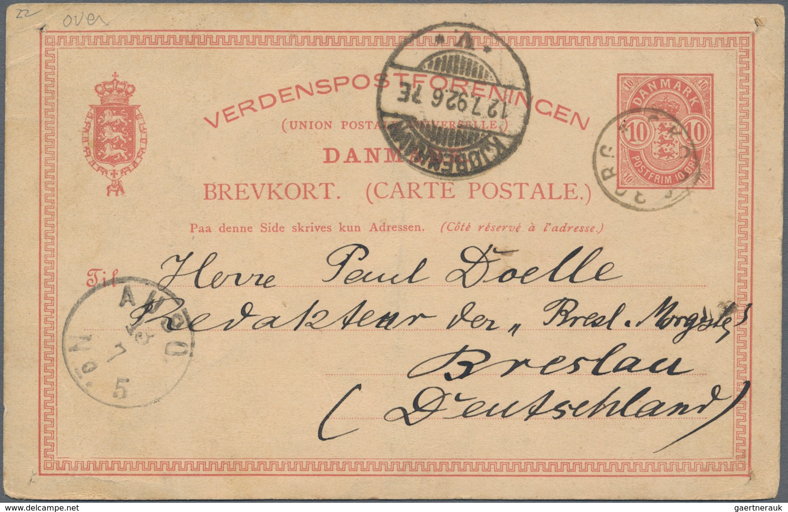 Dänemark: 1892, 10 Öre Red Postal Stationery Card Cancelled With Rare Small Circle "SKODSBORG", On R - Unused Stamps