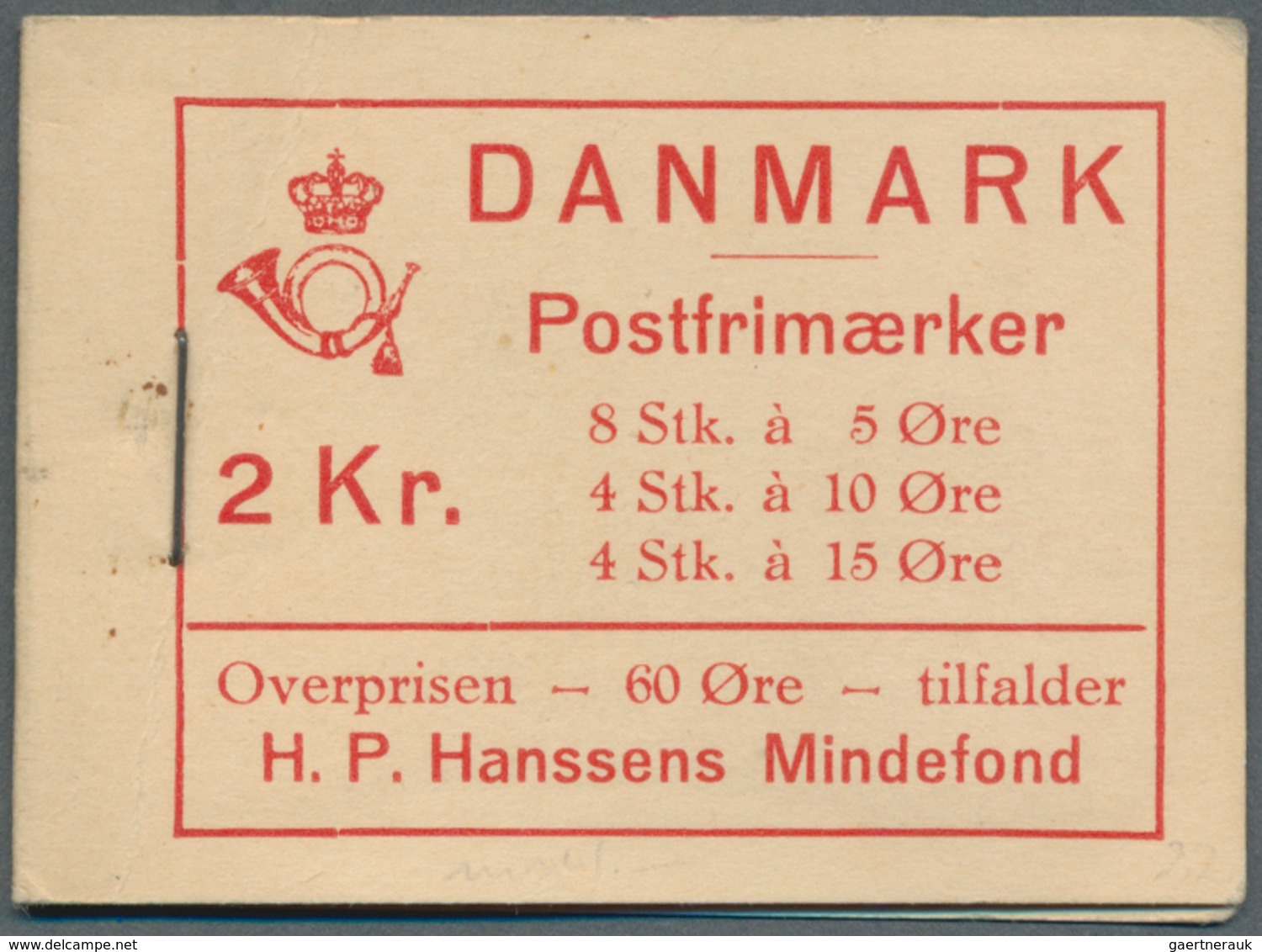 Dänemark - Markenheftchen: 1937, Stamp Booklet 'Dybbøl Mill' 2kr. Black On Creme (8 X 5öre, 4 X 10ör - Markenheftchen