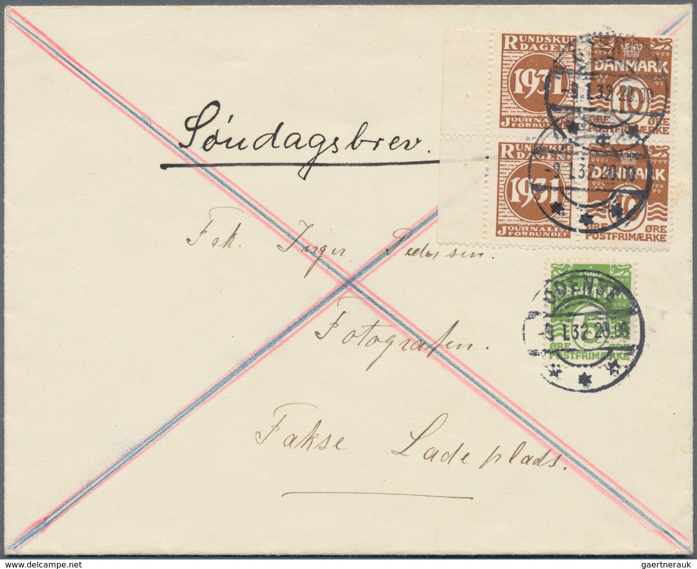 Dänemark - Zusammendrucke: 1932, 2x 10 Öre Brown In Block Of Four Mixed Franking With 5 Öre Green On - Other & Unclassified