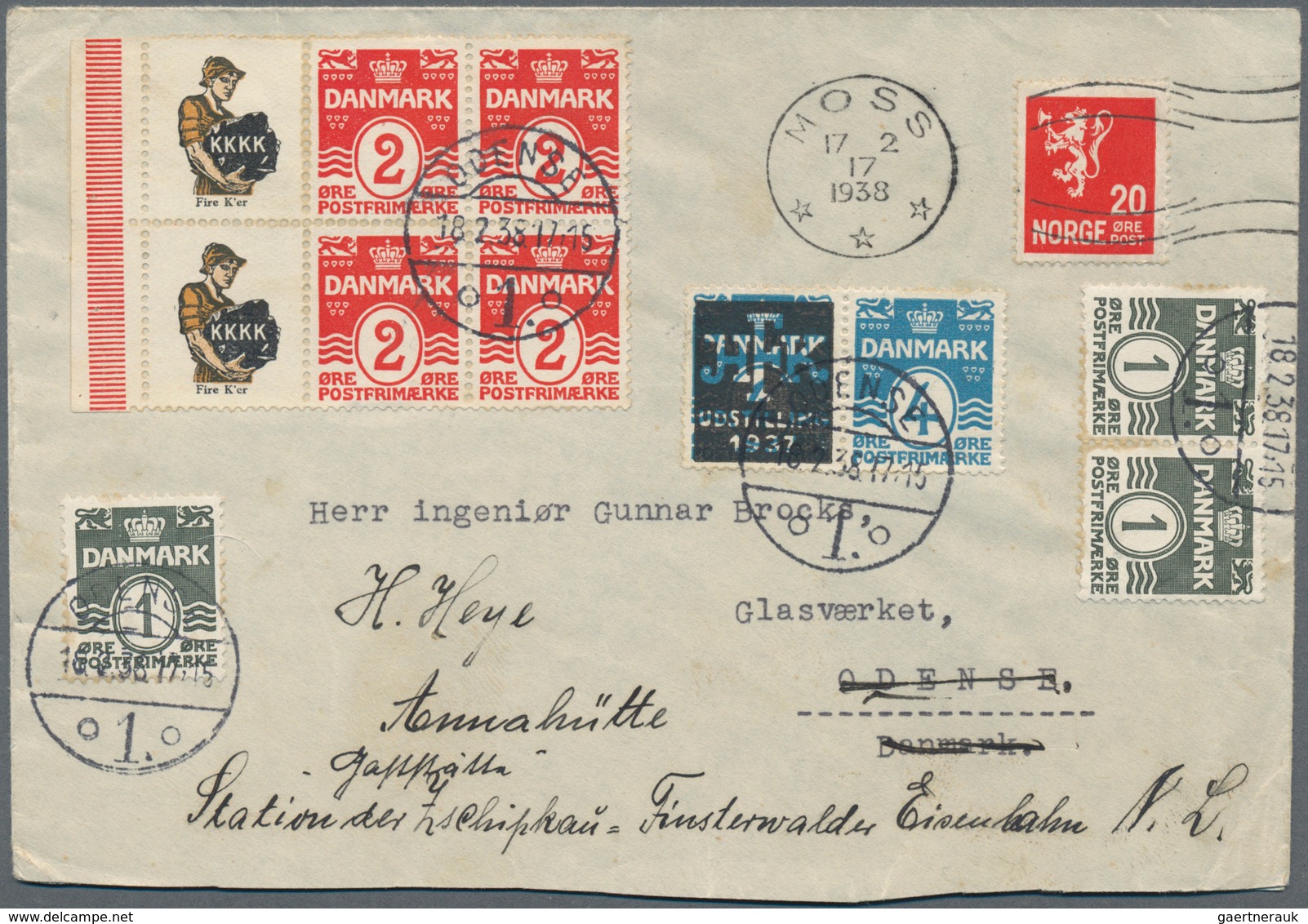 Dänemark - Zusammendrucke: 1938, Letter From Norway To Odense And There Franked With 2 Öre Red Compl - Andere & Zonder Classificatie