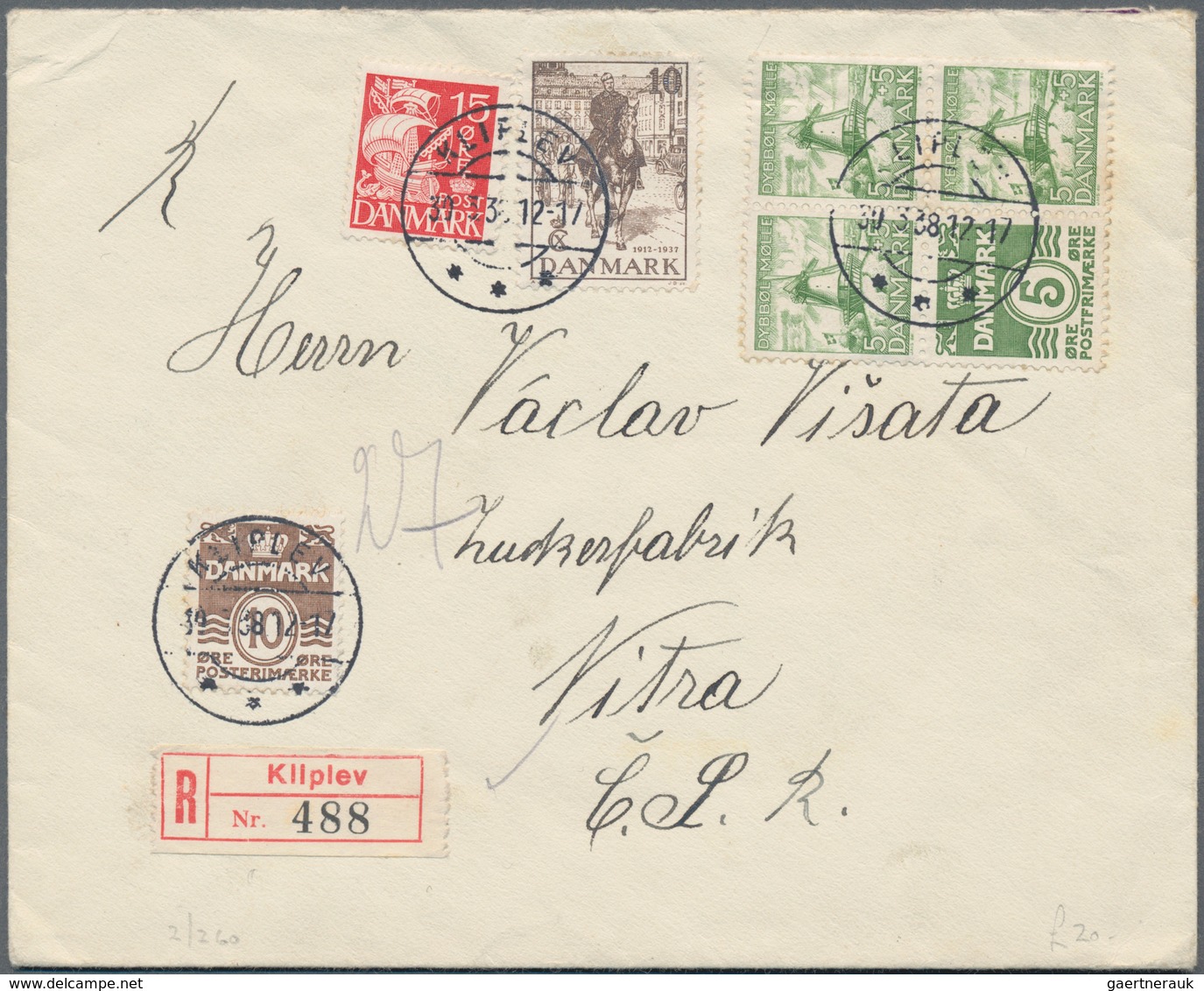 Dänemark - Zusammendrucke: 1938, 5 Öre Green Complete Booklet Sheet With Additional Franking On Regi - Sonstige & Ohne Zuordnung