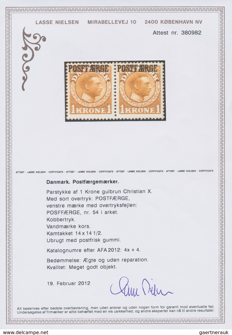 Dänemark - Postfähremarken: 1919 1k. Yellow-brown Horizontal Pair, Left-hand Stamp With Overprint Er - Other & Unclassified