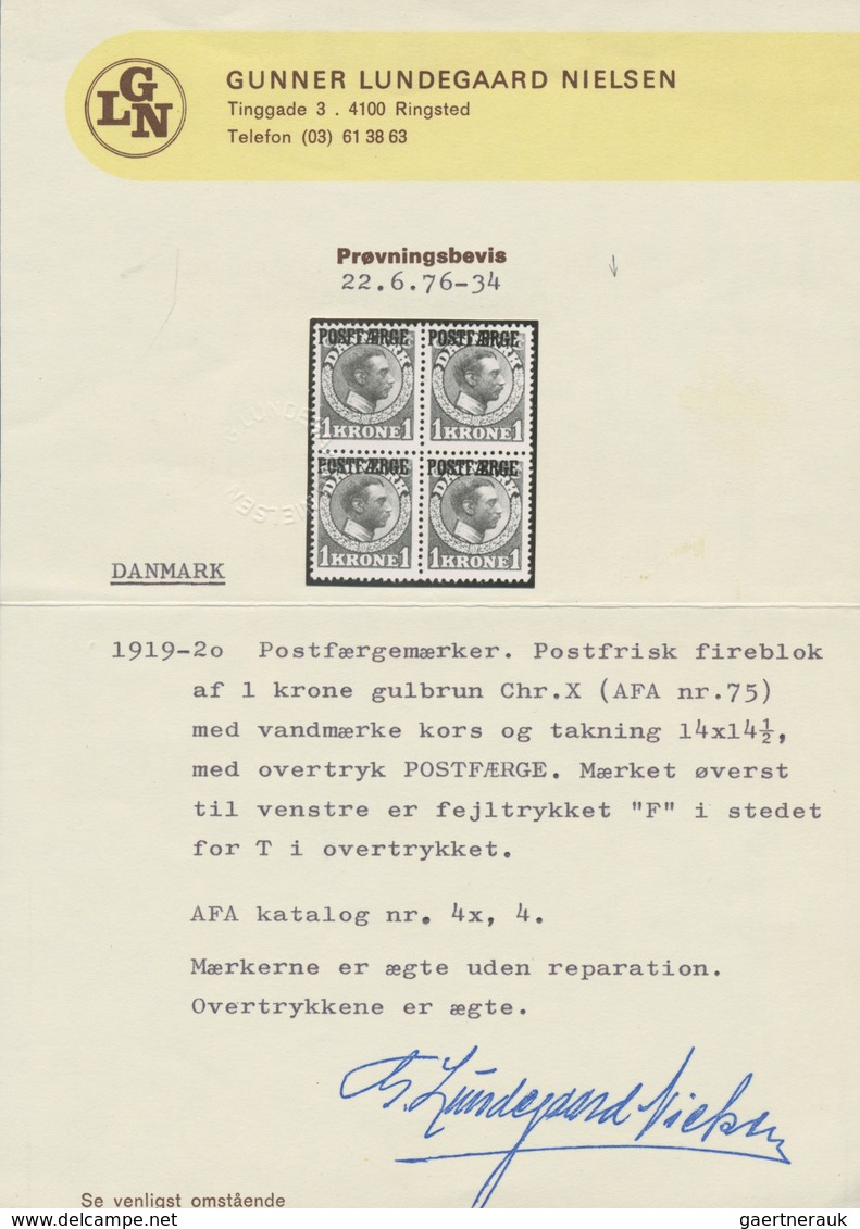 Dänemark - Postfähremarken: 1919 1k. Yellow-brown Horizontal Pair, Left-hand Stamp With Overprint Er - Andere & Zonder Classificatie