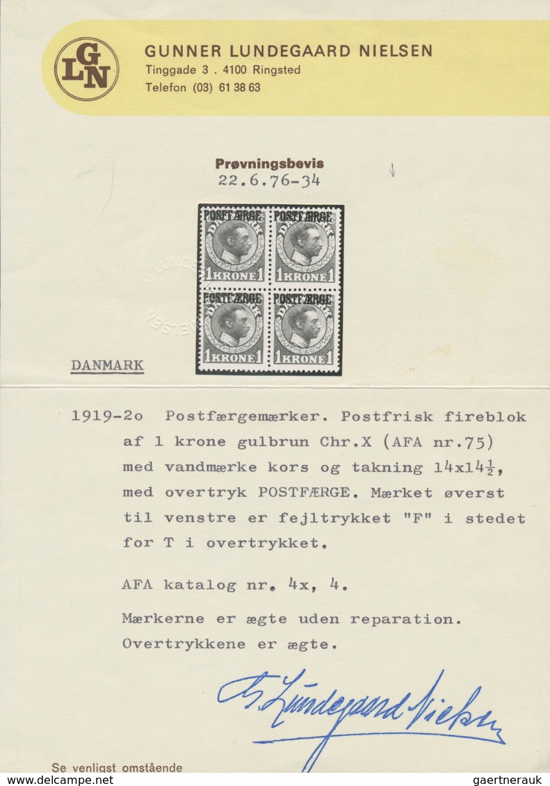 Dänemark - Postfähremarken: 1919 1k. Yellow-brown Horizontal Pair, Left-hand Stamp With Overprint Er - Other & Unclassified