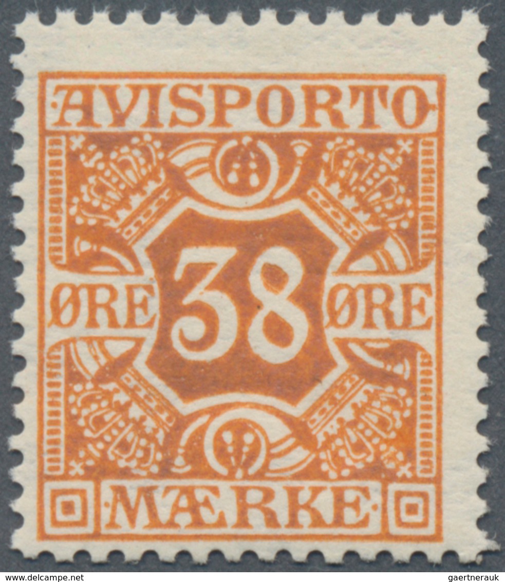 Dänemark - Verrechnungsmarken: 1914 Avisporto 38 øre Orange, Wmk Mult Cross, Mint Never Hinged, Fres - Revenue Stamps