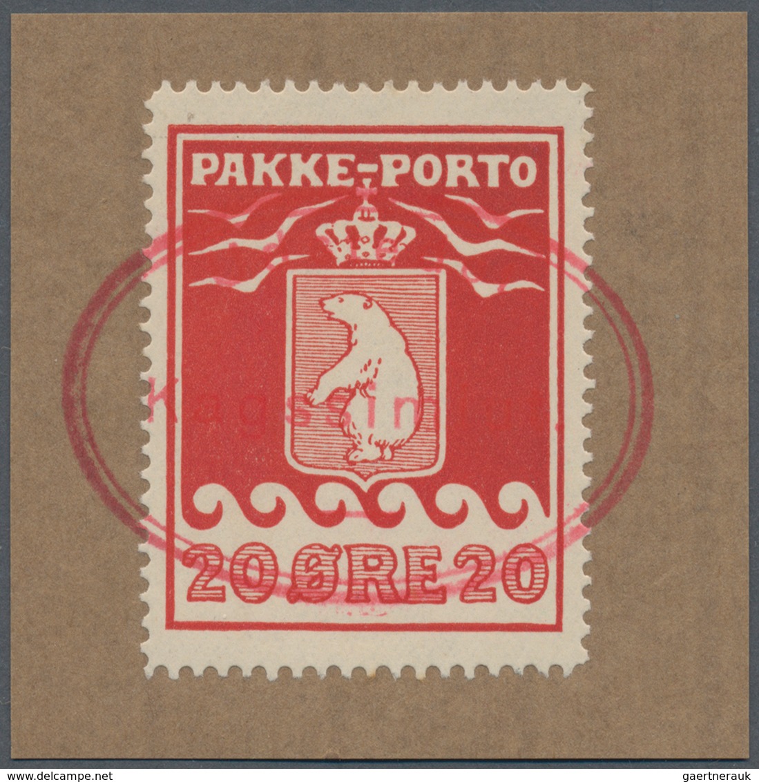 Dänemark - Grönland: 1915, 20 Ore On Piece With Red Cancellation "Udstedet Kagssimiut", With Certifi - Brieven En Documenten