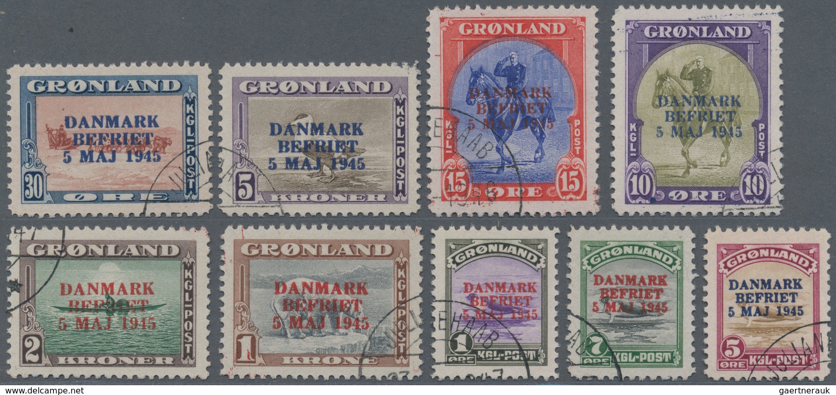 Dänemark - Grönland: 1945, Liberation Of Denmark, Overprinted Set Fine Cancelled Julianehaab, Only 2 - Briefe U. Dokumente