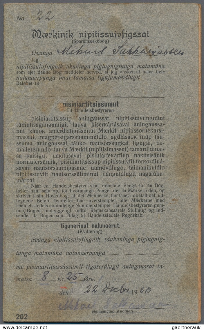 Dänemark - Grönland: 1950 Saving Stamps Booklet In Grey Containing 13 Large-numeral Postal Saving St - Brieven En Documenten